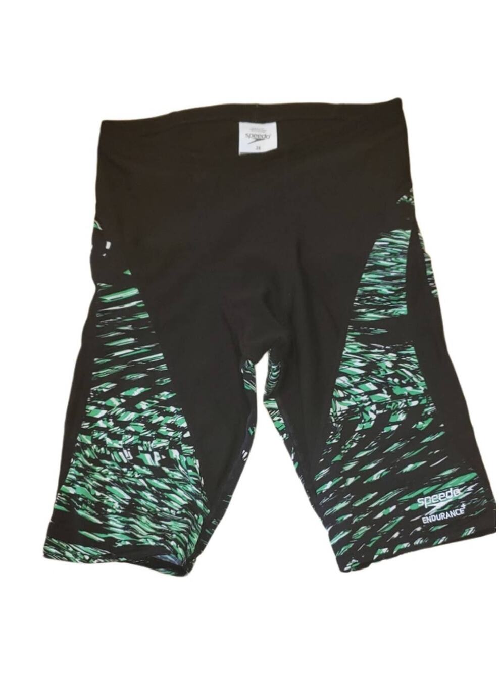 Speedo Endurance Black/Green Swim Trunks Size 28